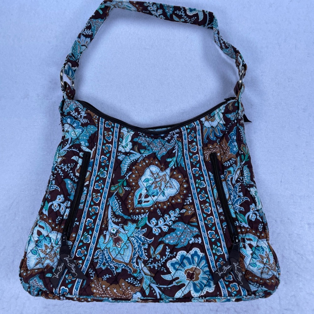Vera Bradley Night and Day Quilted Cotton Hobo Shoulder Bag Floral Brown Blue